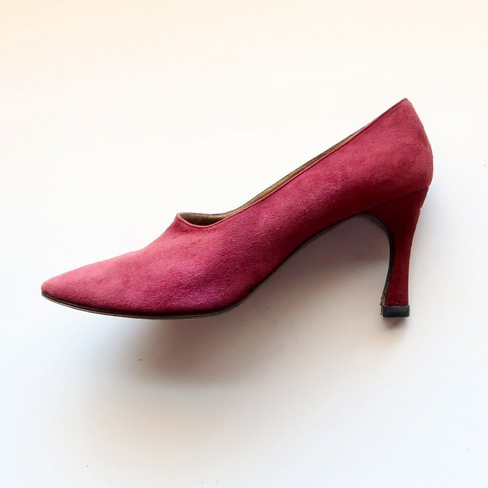 Yves Saint Laurent Burgundy Suede Leather Pointy Toe Heels Pumps Formal Shoes - Picture 8 of 14